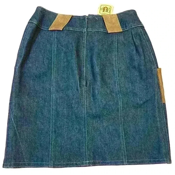Vintage 80s Dominic Bellisimo Denim Leather Mini Skirt Size 6 Party Jean Western - Picture 2 of 5